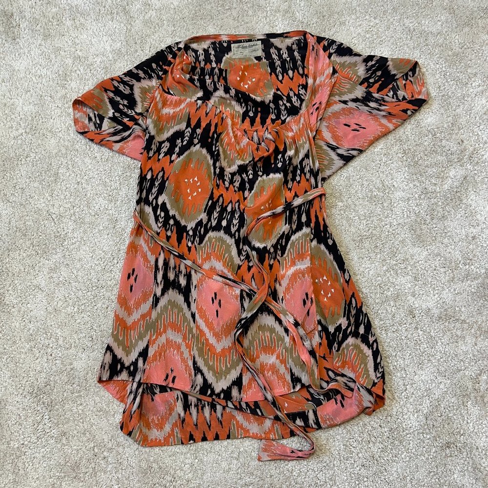 All Saints Audrina Dress Size 12 Spitalfields Ikat Silk Cowl Orange Black Print